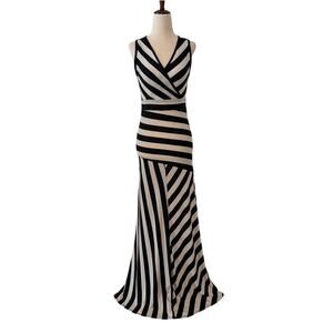 GO COUTURE Sleeveless Colorblock Stripe Maxi Dress | Black & White | Women's XL